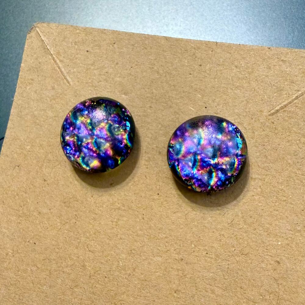 Handcrafted Purple Pink Dichroic Glass Stud Earrings